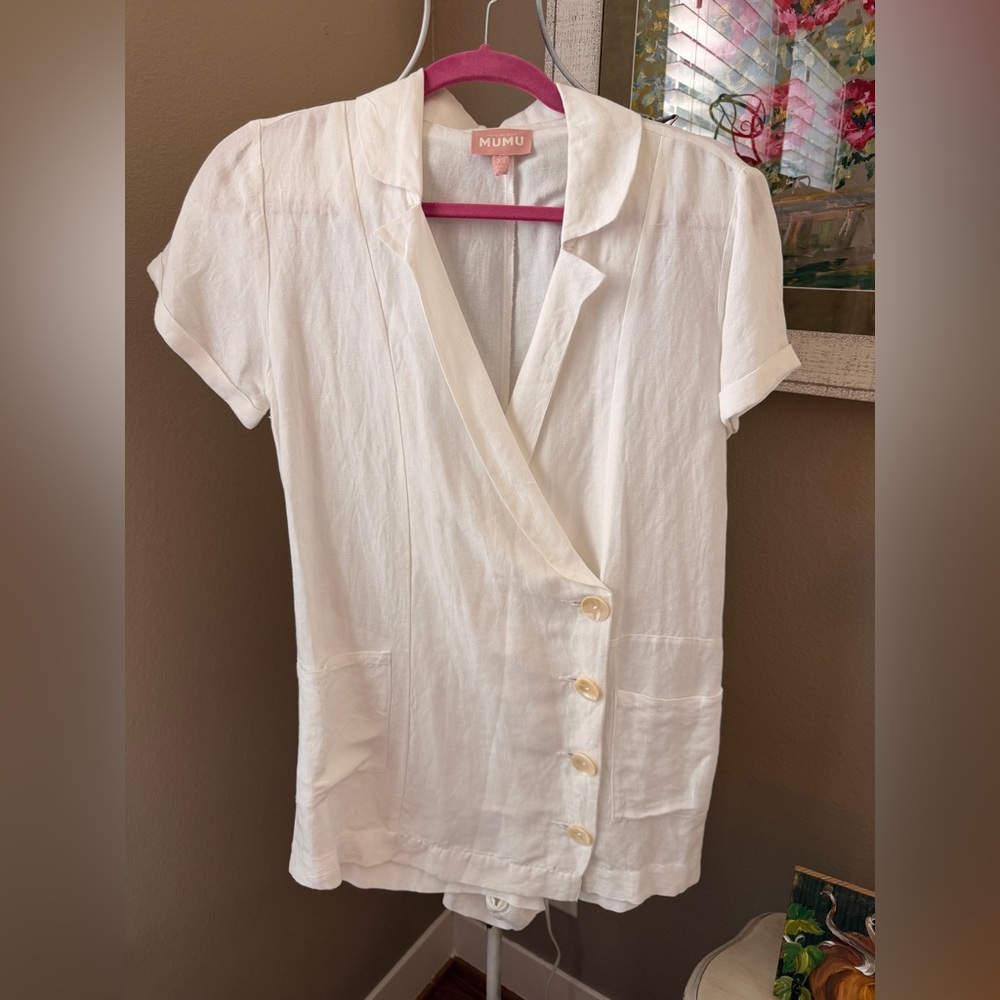 Mumu Bicoastal Blazer White Linen Romper XS